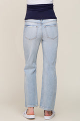 Light Blue Distressed Ripped Knee Straight Maternity Jeans