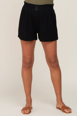 Black Button Front Linen Maternity Shorts