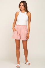 Light Pink Cotton Gauze Maternity Shorts