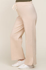 Beige Stretch Drawstring Wide Leg Maternity Pants