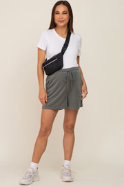 Olive Drawstring Waist Maternity Shorts