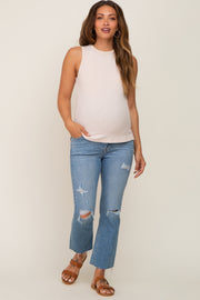 Blue Distressed Cropped Bootcut Maternity Jeans