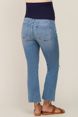 Blue Distressed Cropped Bootcut Maternity Jeans