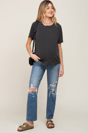 Medium Wash Distressed Straight Leg Maternity Jeans