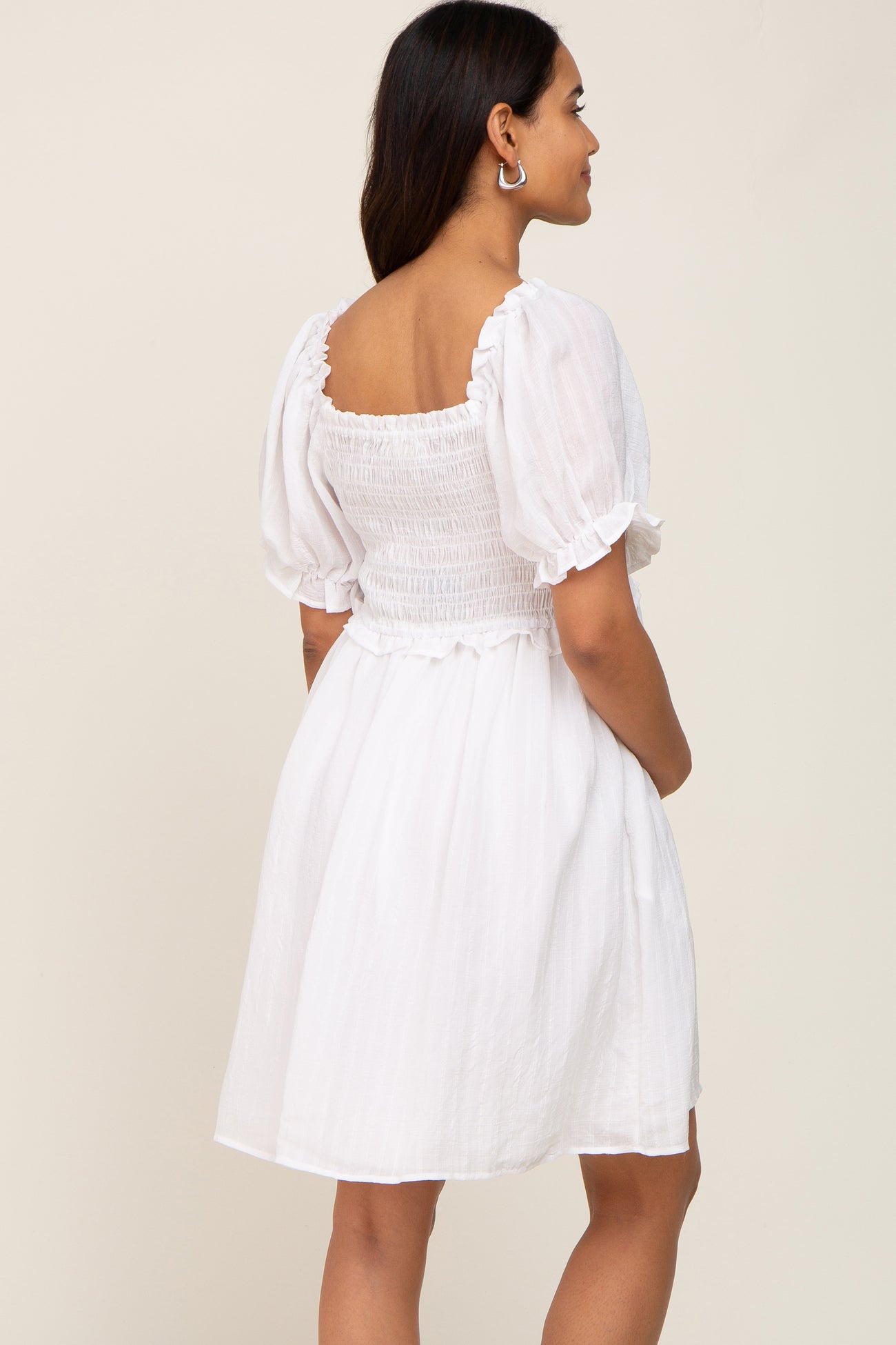 White Smocked Puff Sleeve Maternity Dress – PinkBlush