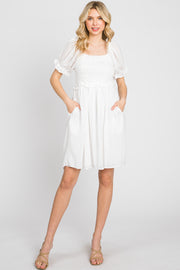 White Smocked Puff Sleeve Dress