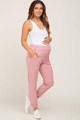 Pink Basic Pocketed Maternity Sweatpants