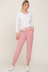 Pink Basic Pocketed Maternity Sweatpants