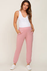 Pink Basic Pocketed Maternity Sweatpants