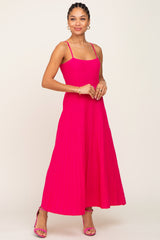 Fuchsia Rib Knit Sleeveless Maternity Maxi Dress