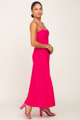 Fuchsia Rib Knit Sleeveless Maxi Dress