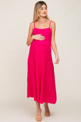 Fuchsia Rib Knit Sleeveless Maternity Maxi Dress