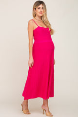 Fuchsia Rib Knit Sleeveless Maternity Maxi Dress