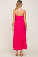 Fuchsia Rib Knit Sleeveless Maternity Maxi Dress