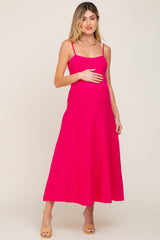 Fuchsia Rib Knit Sleeveless Maternity Maxi Dress