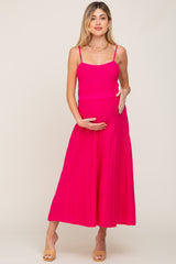 Fuchsia Rib Knit Sleeveless Maternity Maxi Dress