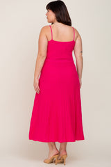 Fuchsia Rib Knit Sleeveless Plus Maxi Dress