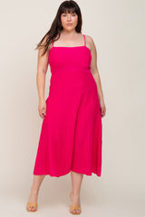 Fuchsia Rib Knit Sleeveless Plus Maxi Dress