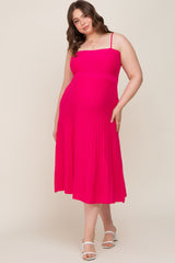 Fuchsia Rib Knit Sleeveless Maternity Plus Maxi Dress