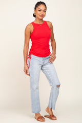 Red Ruched Tie Tank Top