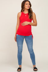 Red Ruched Tie Maternity Tank Top