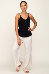 Black Ribbed Snap Button Cami