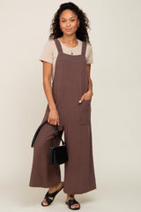 Brown Sleeveless Cropped Jumpsuit