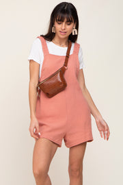 Peach Square Neck Elastic Strap Romper