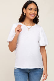 White Heather Puff Sleeve Maternity Top