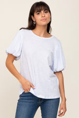 Light Blue Heather Puff Sleeve Maternity Top