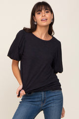 Black Heather Puff Sleeve Top