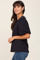 Black Heather Puff Sleeve Top