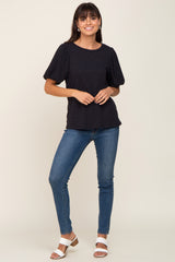 Black Heather Puff Sleeve Top