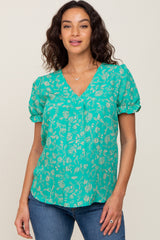 Green Floral Short Ruffle Sleeve Maternity Top