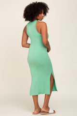 Green Ribbed Sleeveless Side Slit Midi Dress