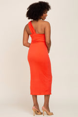 Orange Twist Front One Shoulder Midi Dress