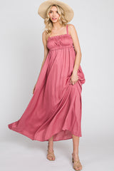 Mauve Shirred Sleeveless Maxi Dress