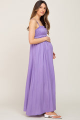 Lavender Shirred Sleeveless Maternity Maxi Dress