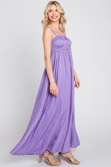 Lavender Shirred Sleeveless Maxi Dress