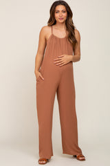 Mocha Halter Neck Maternity Jumpsuit