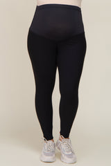 Black Ribbed Maternity Plus Active Leggings