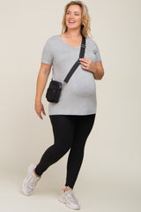 Black Ribbed Maternity Plus Active Leggings