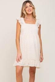 Cream Sleeveless Textured Ruffle Maternity Dress