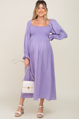 Lavender Gauze Smocked Maternity Midi Dress