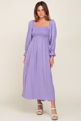 Lavender Gauze Smocked Maternity Midi Dress