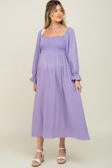 Lavender Gauze Smocked Maternity Midi Dress