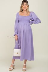 Lavender Gauze Smocked Maternity Midi Dress