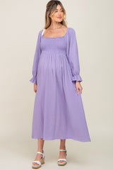 Lavender Gauze Smocked Maternity Midi Dress