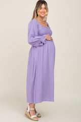 Lavender Gauze Smocked Maternity Midi Dress