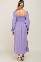 Lavender Gauze Smocked Maternity Midi Dress